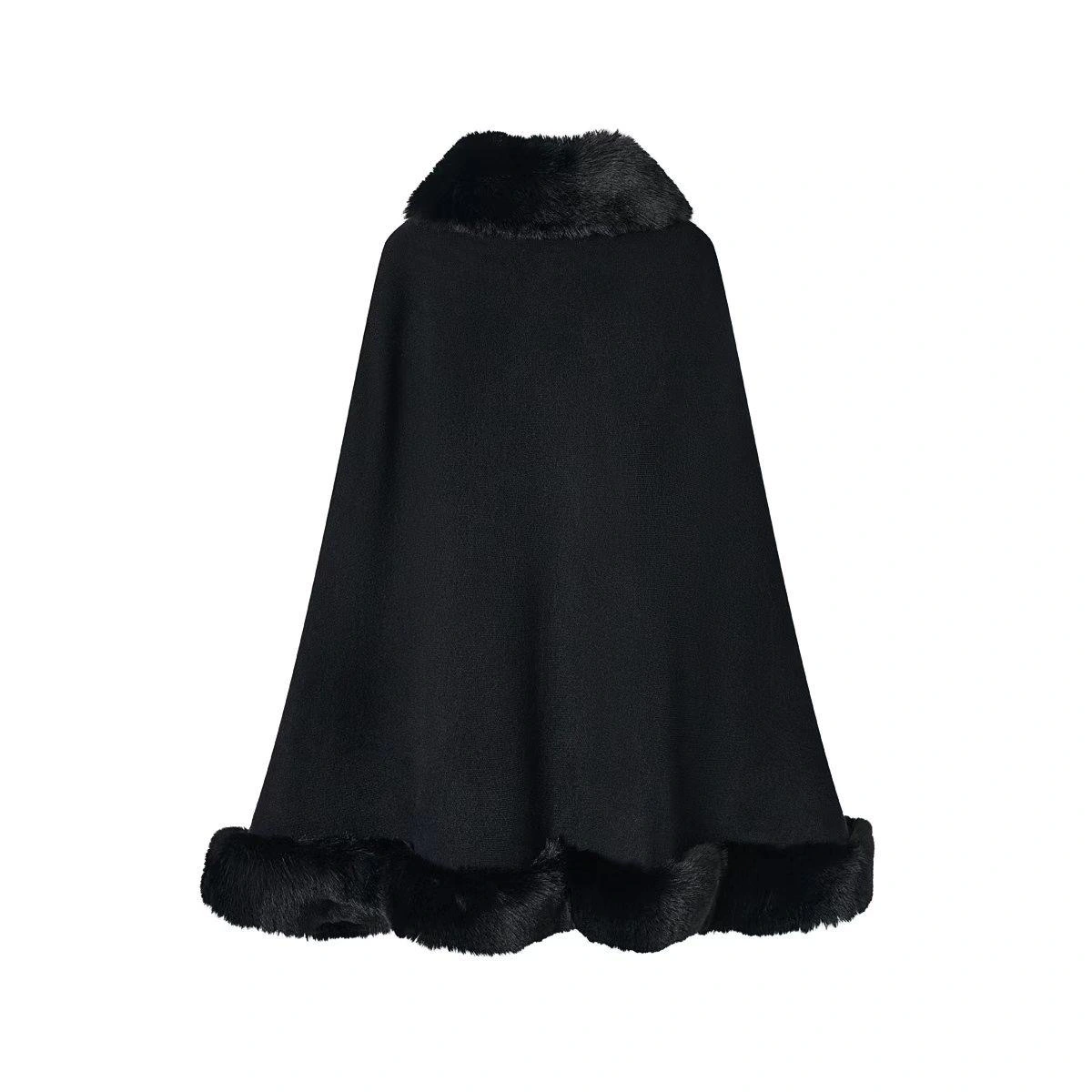 Faux Fur Trim Cape Wrap