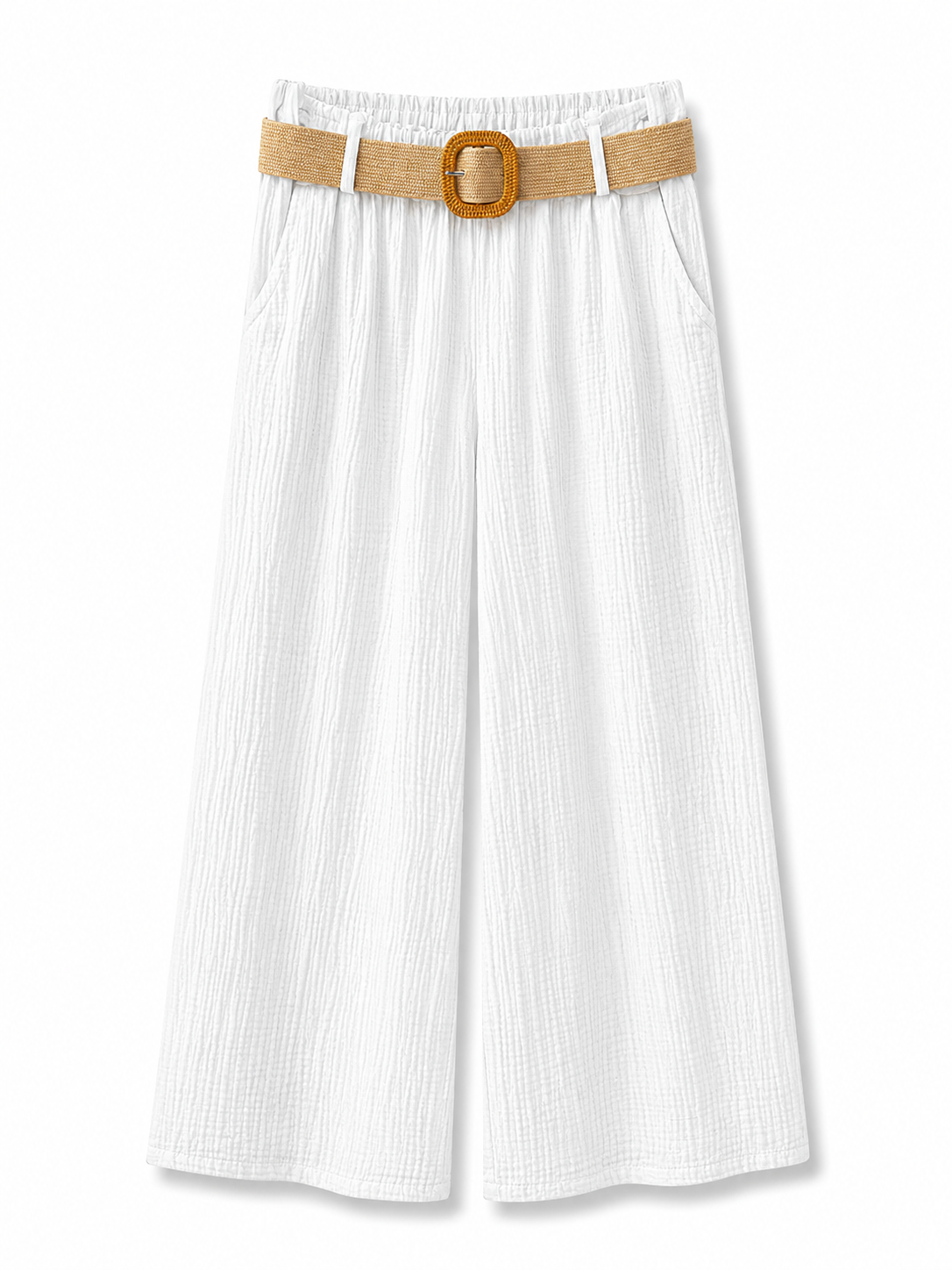 Women’s Textured Wide Leg Trousers with Woven Belt